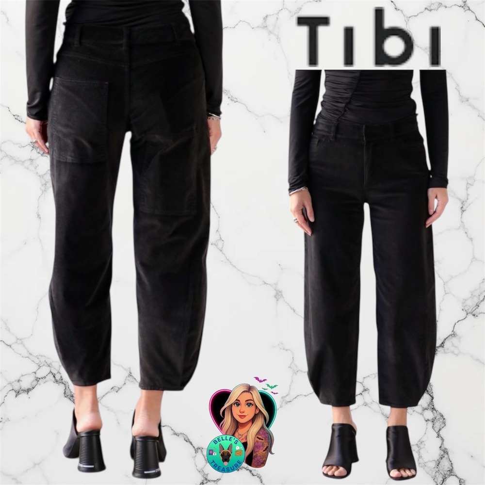 Tibi Stretch Velveteen Brancusi Pants Black Balloon Leg Tapered Trousers 26 NEW‎